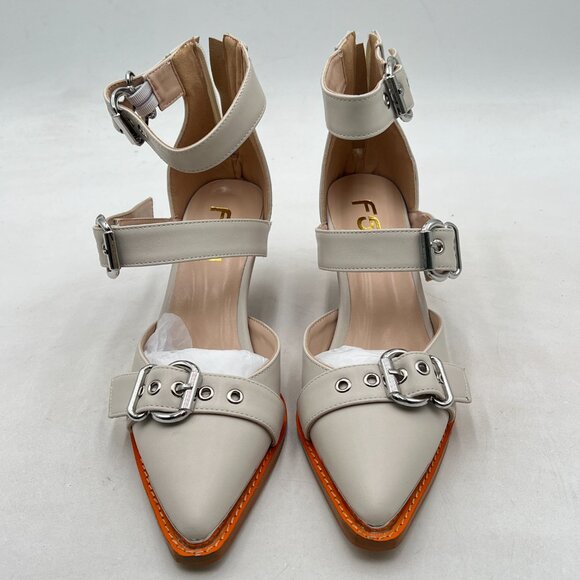 FSJ Beige Buckle Strap Heels - Picture 3 of 12